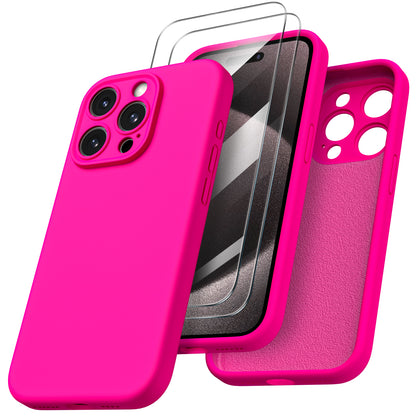 ORNARTO Liquid Silicone iPhone 15 Pro Max Case with Camera Protection and 2 Screen Protectors