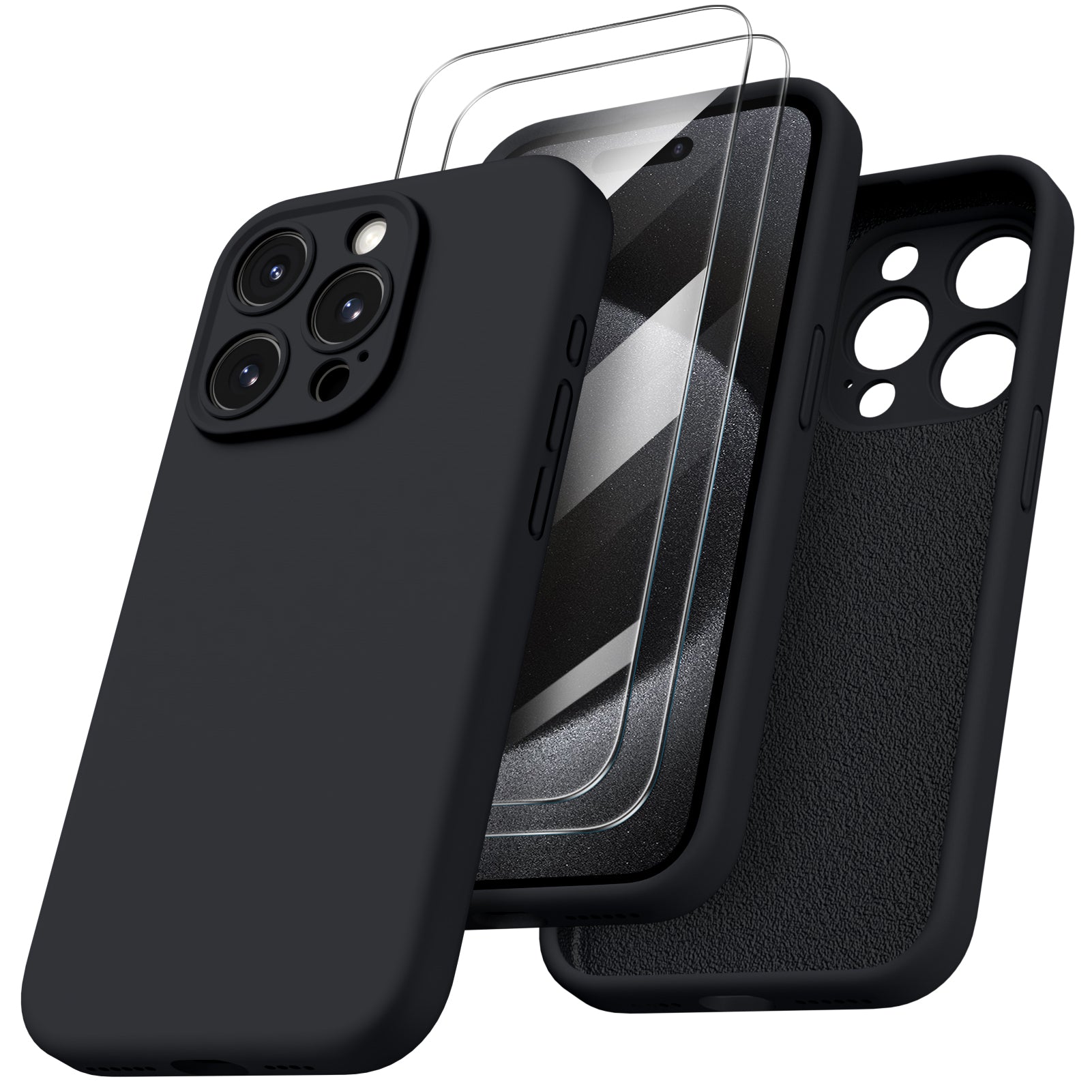 ORNARTO Liquid Silicone iPhone 15 Pro Max Case with Camera Protection and 2 Screen Protectors