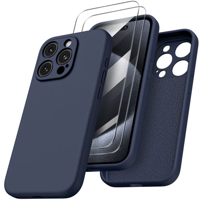 ORNARTO Liquid Silicone iPhone 15 Pro Max Case with Camera Protection and 2 Screen Protectors