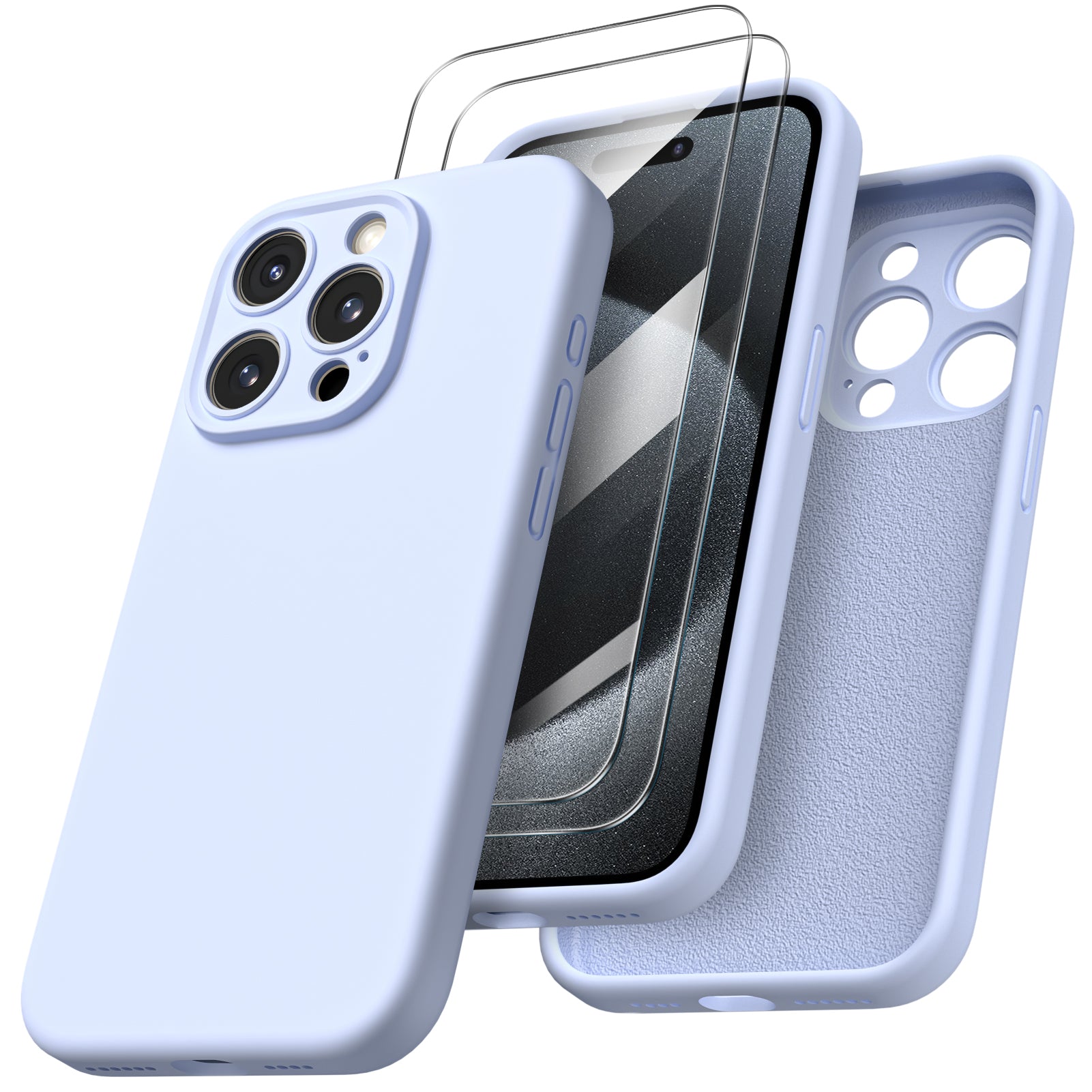 ORNARTO Liquid Silicone iPhone 15 Pro Max Case with Camera Protection and 2 Screen Protectors