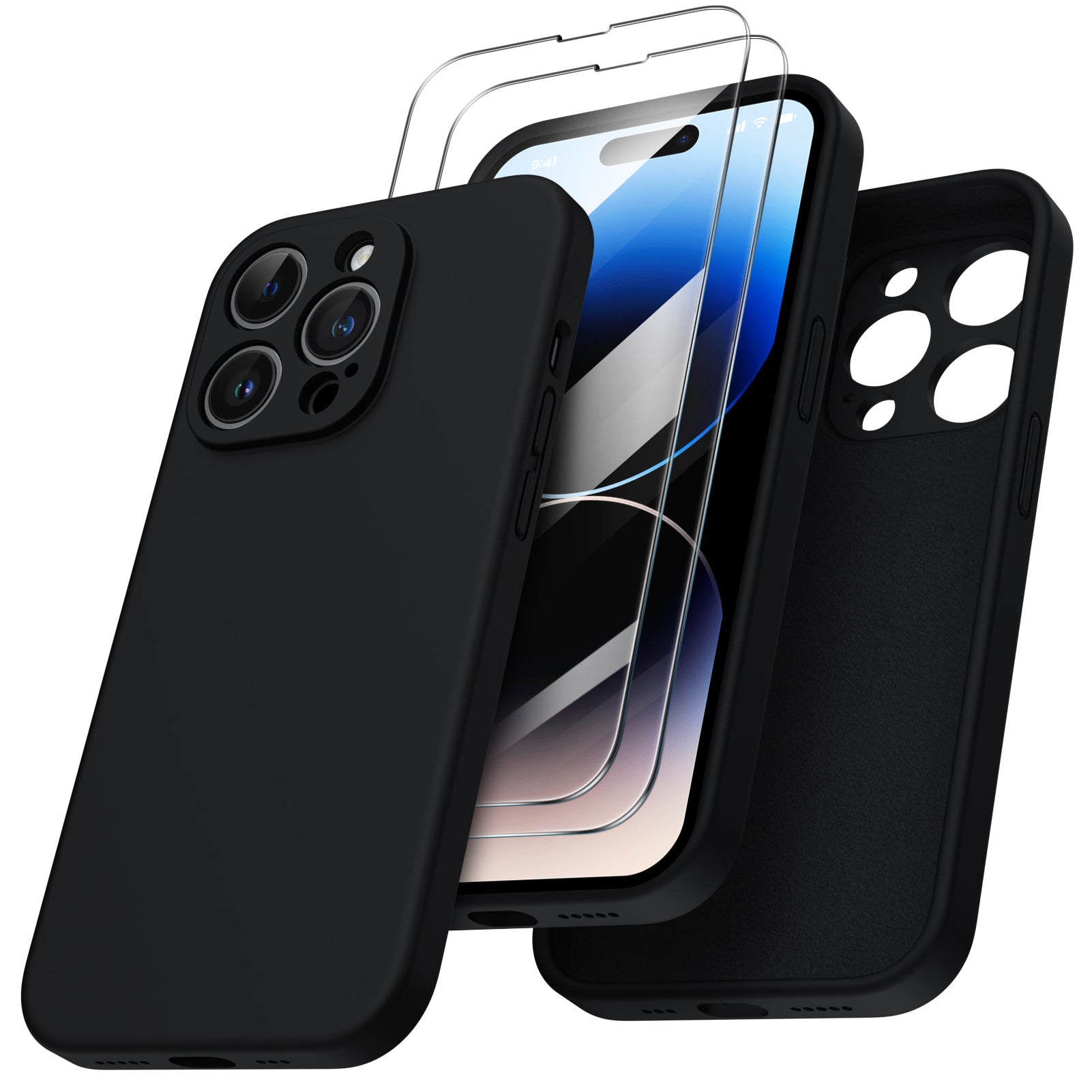 ORNARTO Liquid Silicone iPhone 14 Pro Case with Camera Protection and 2 Screen Protectors