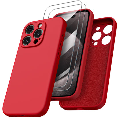 ORNARTO Liquid Silicone iPhone 15 Pro Max Case with Camera Protection and 2 Screen Protectors