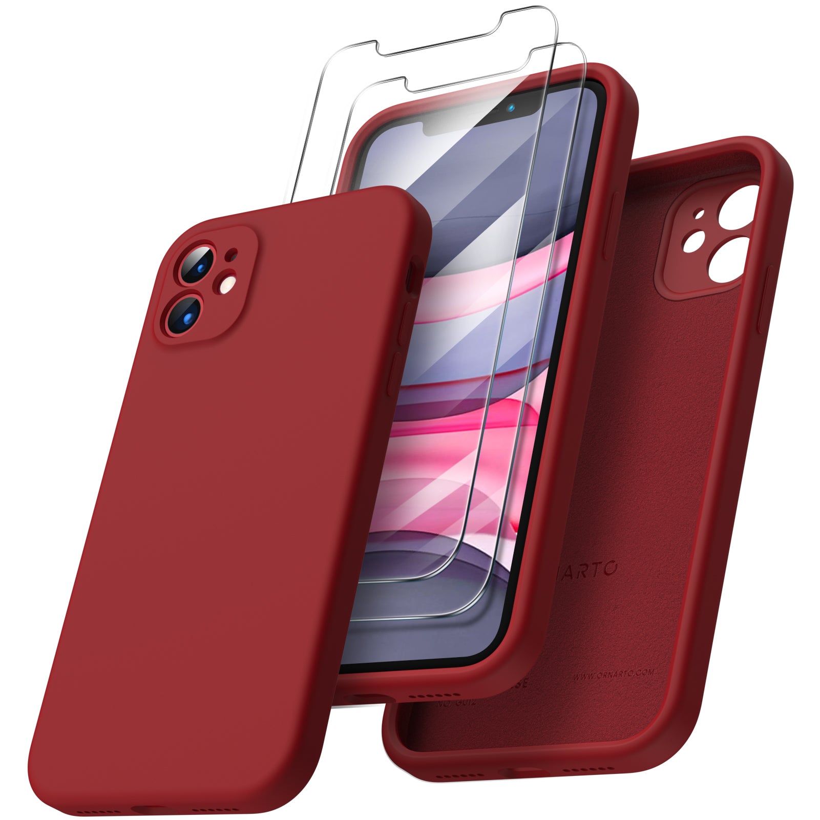 ORNARTO Liquid Silicone iPhone 11 Case with Camera Protection and 2 Screen Protectors