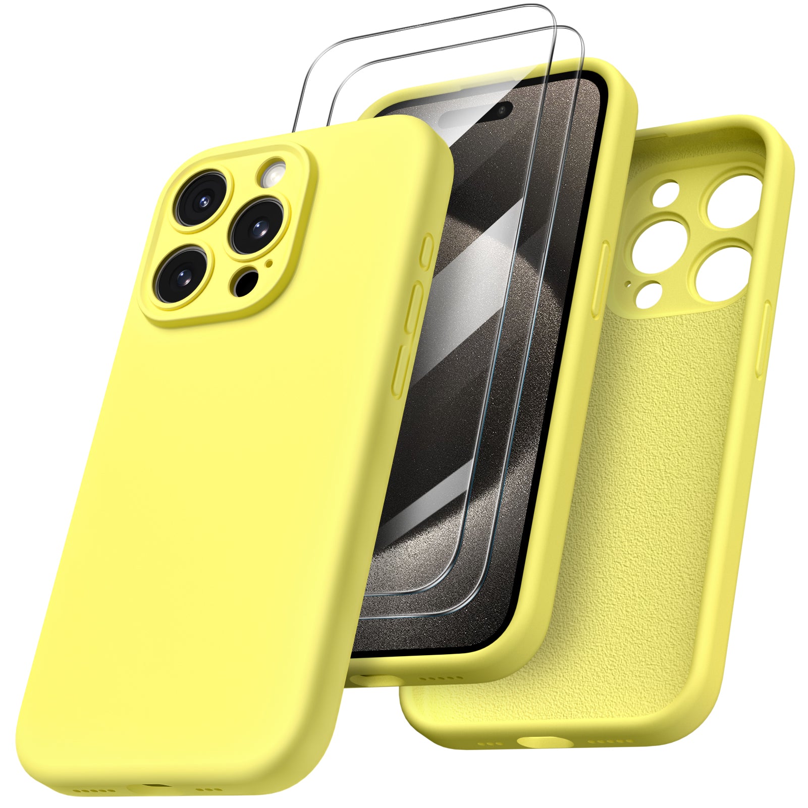 ORNARTO Liquid Silicone iPhone 15 Pro Case with Camera Protection and 2 Screen Protectors