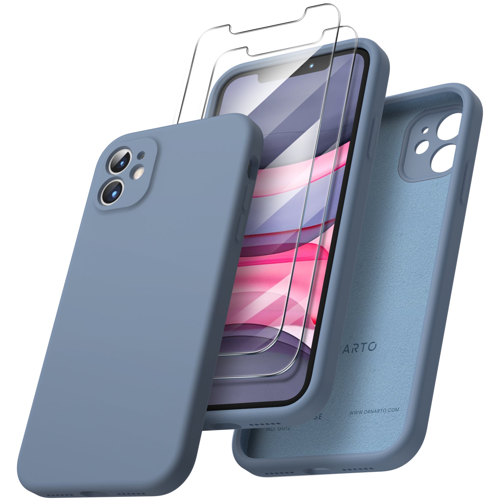 ORNARTO Liquid Silicone iPhone 11 Case with Camera Protection and 2 Screen Protectors