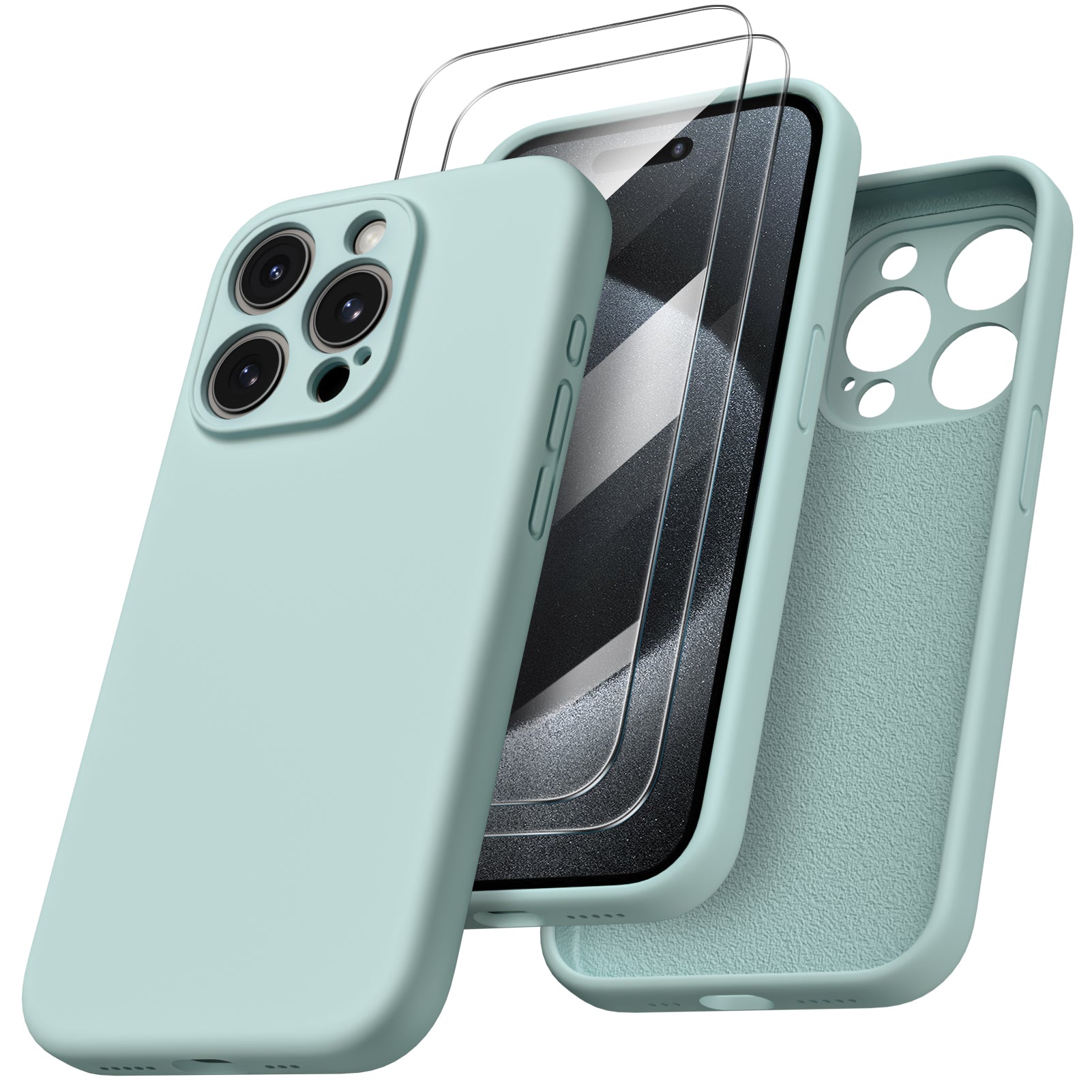 ORNARTO Liquid Silicone iPhone 15 Pro Case with Camera Protection and 2 Screen Protectors