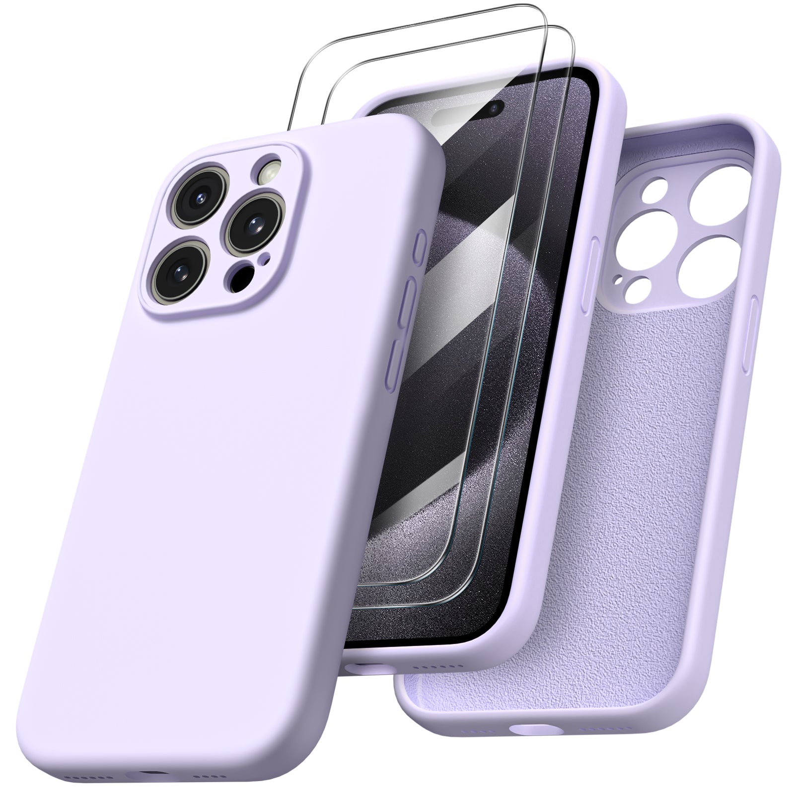 ORNARTO Liquid Silicone iPhone 15 Pro Max Case with Camera Protection and 2 Screen Protectors