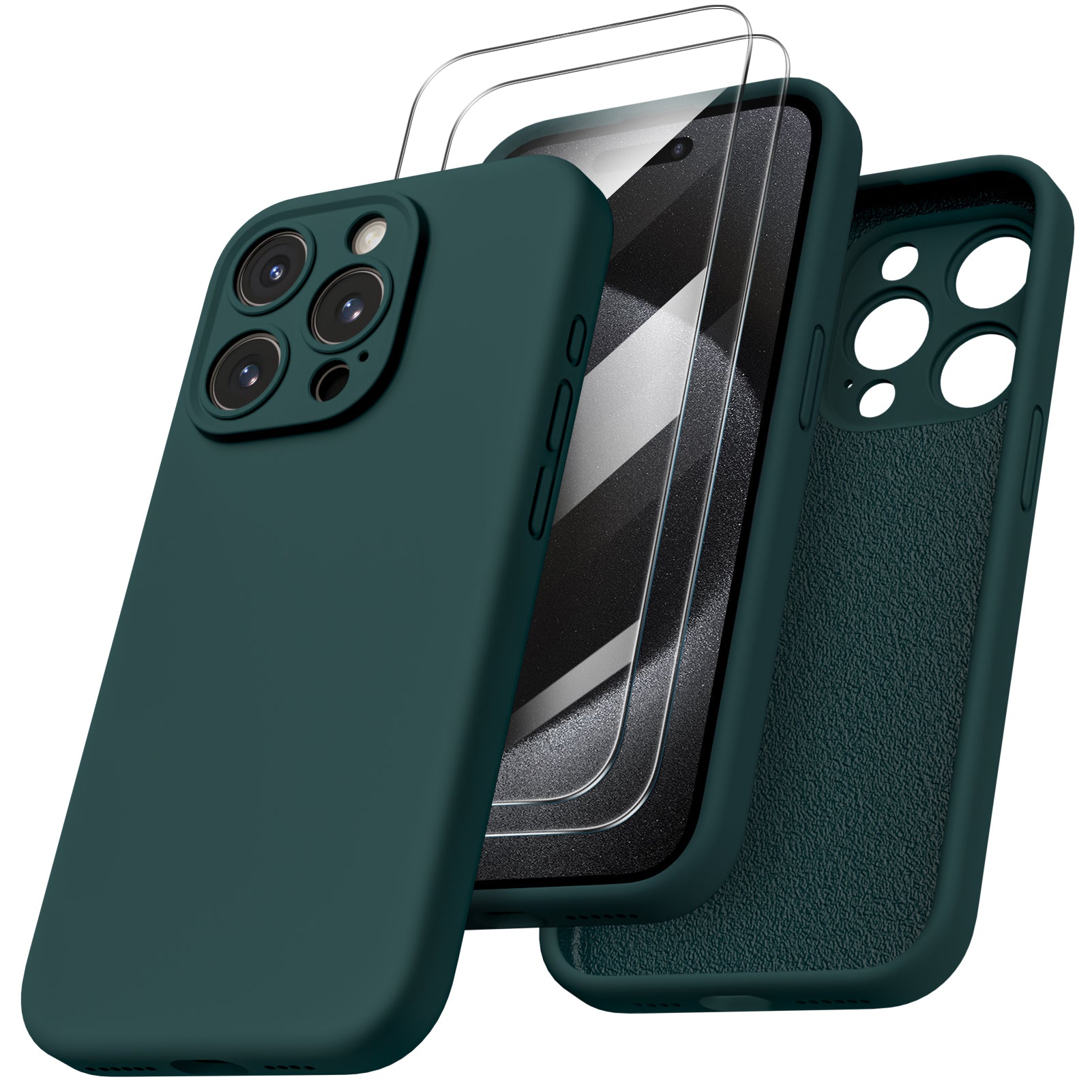 ORNARTO Liquid Silicone iPhone 15 Pro Max Case with Camera Protection and 2 Screen Protectors