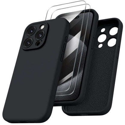 ORNARTO Liquid Silicone iPhone 15 Pro Case with Camera Protection and 2 Screen Protectors