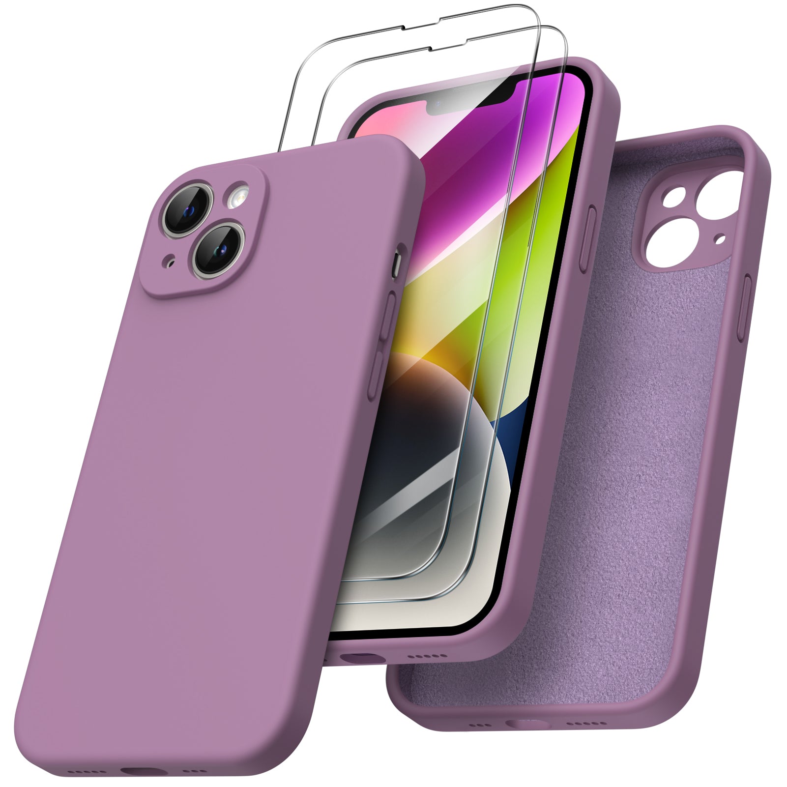 ORNARTO Liquid Silicone iPhone 14 Case with Camera Protection and 2 Screen Protectors