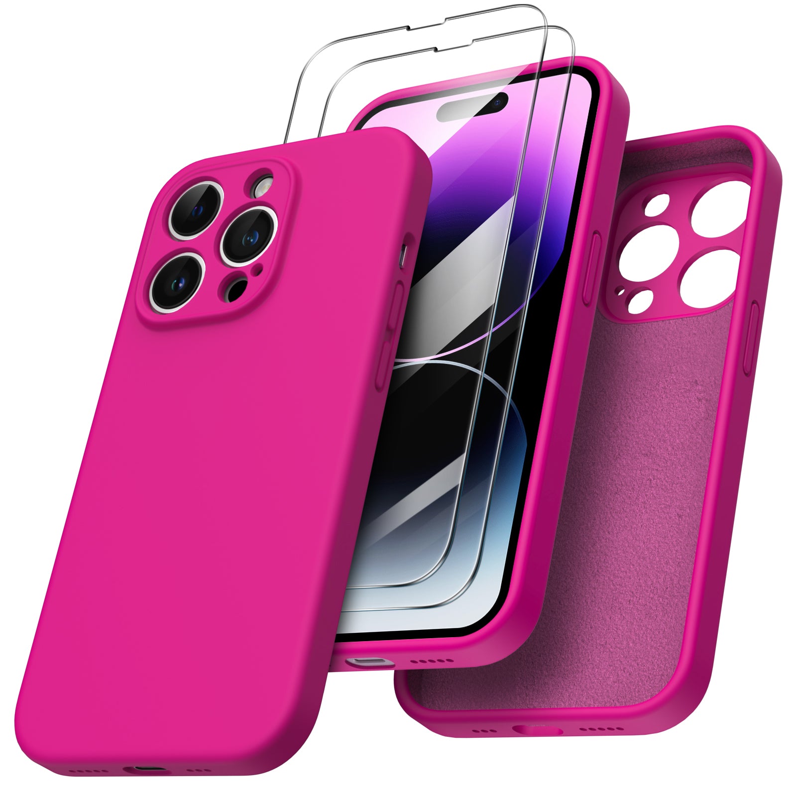 ORNARTO Liquid Silicone iPhone 14 Pro Case with Camera Protection and 2 Screen Protectors