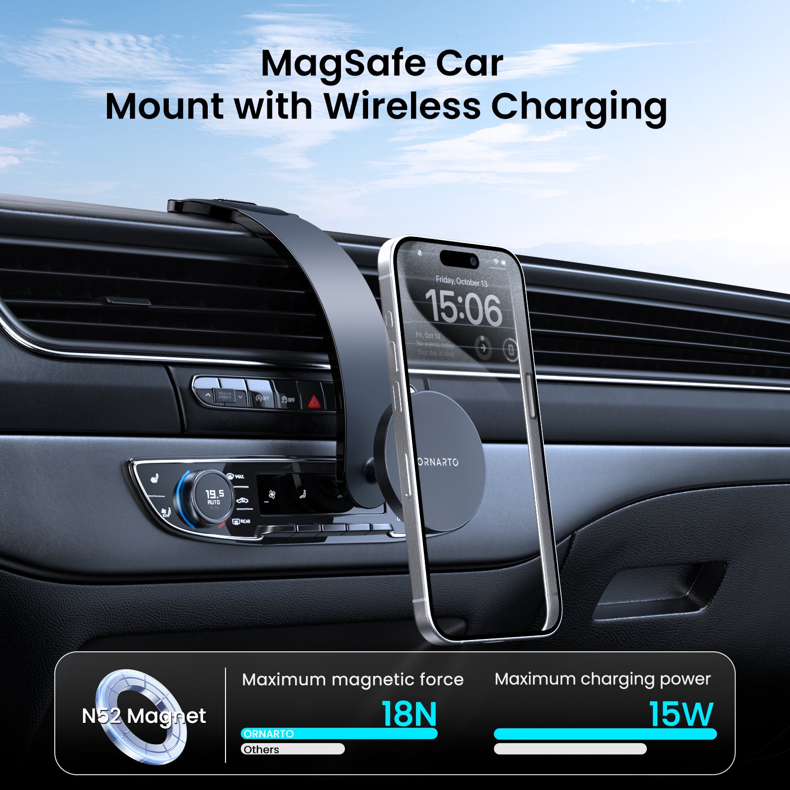 Bendable car mount compatible with MagSafe, fits all sizes smartphones