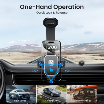 Bendablde car mount with 360° rotation and one-step operation, fits all sizes smartphone