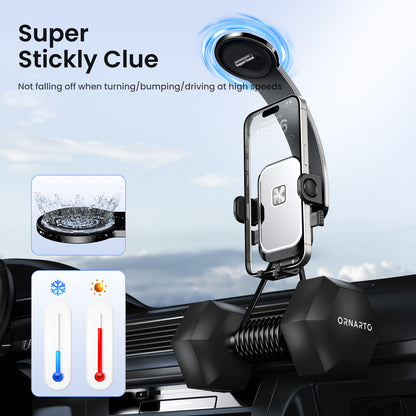 Bendablde car mount with 360° rotation and one-step operation, fits all sizes smartphone