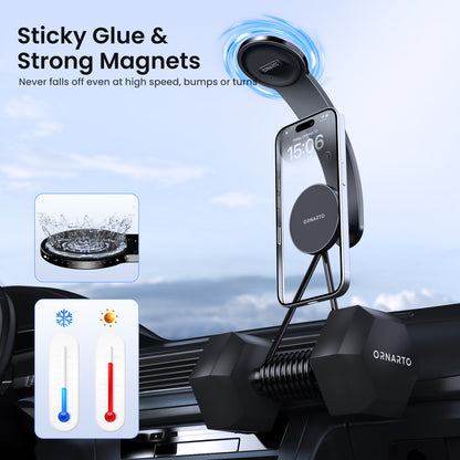 Bendable car mount compatible with MagSafe, fits all sizes smartphones