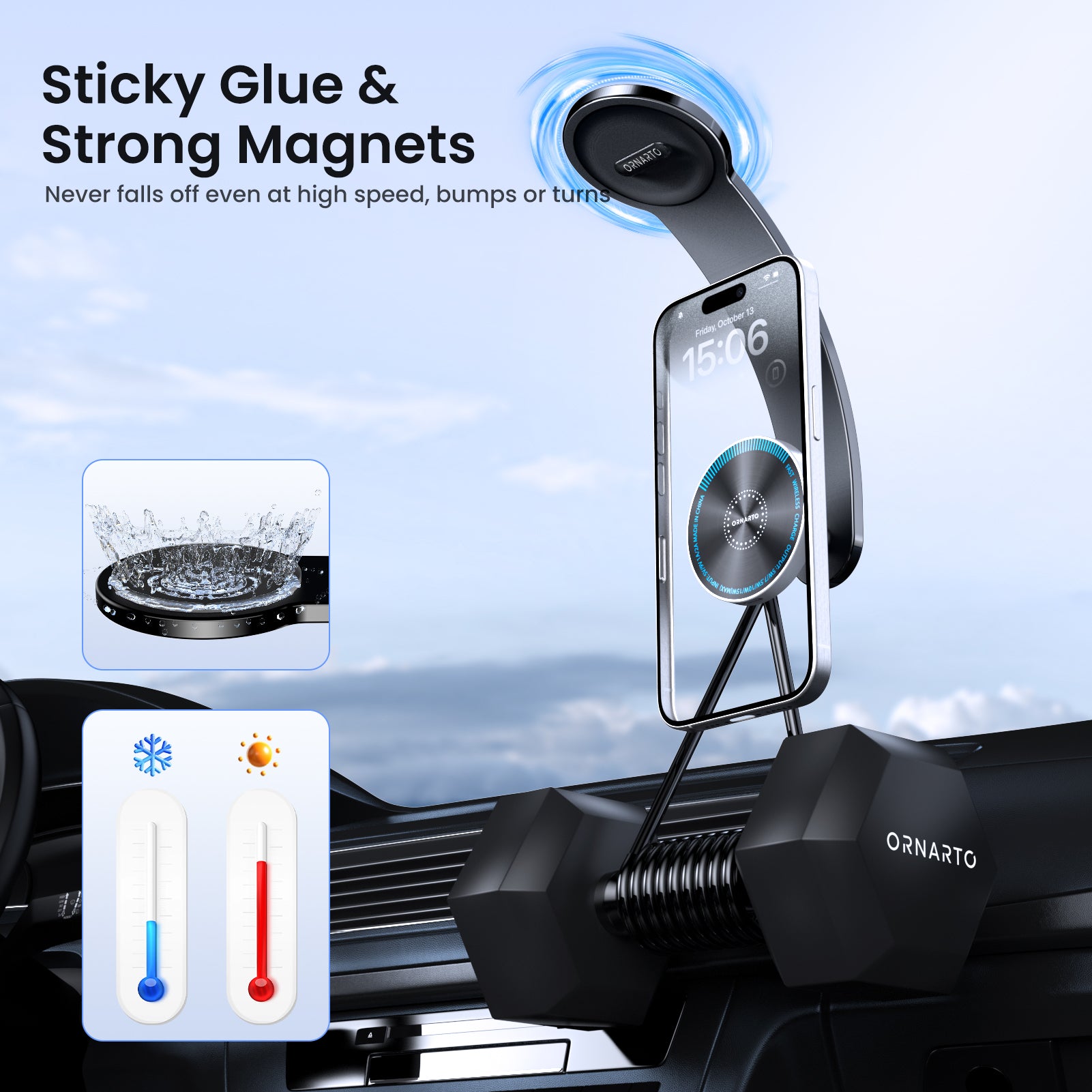 Bendable car mount compatible with MagSafe, fits all sizes smartphones