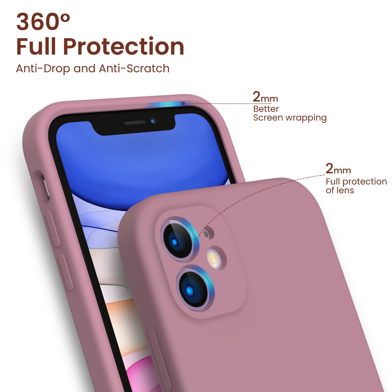 ORNARTO Liquid Silicone iPhone 11 Case with Camera Protection and 2 Screen Protectors