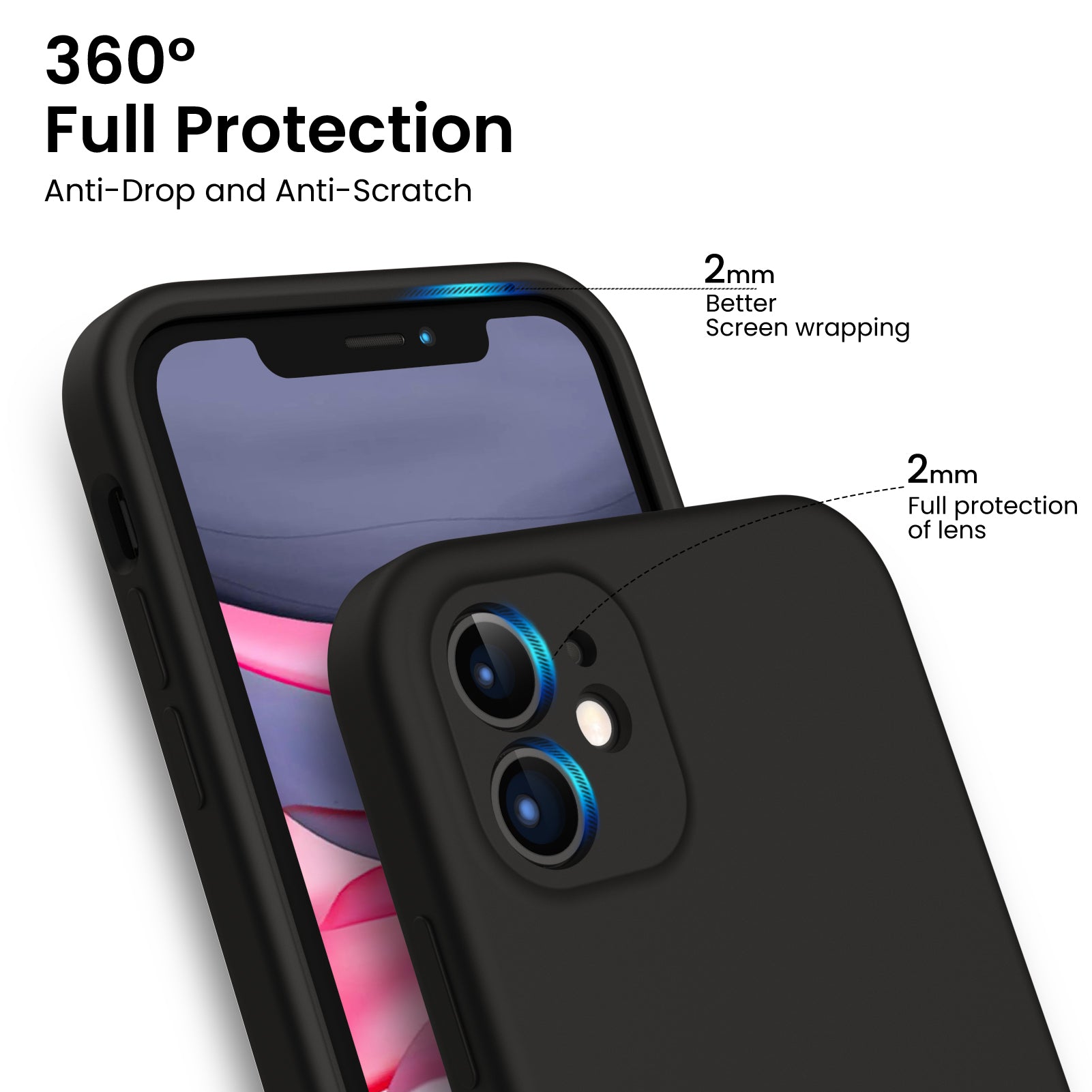 ORNARTO Liquid Silicone iPhone 11 Case with Camera Protection and 2 Screen Protectors