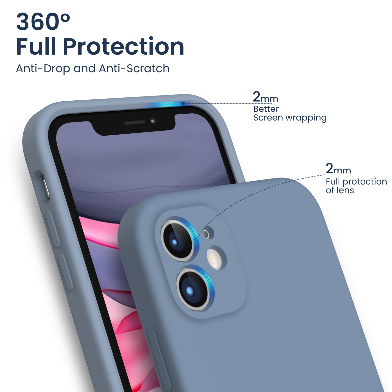 ORNARTO Liquid Silicone iPhone 11 Case with Camera Protection and 2 Screen Protectors