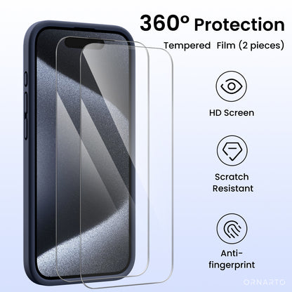 ORNARTO Liquid Silicone iPhone 15 Pro Max Case with Camera Protection and 2 Screen Protectors