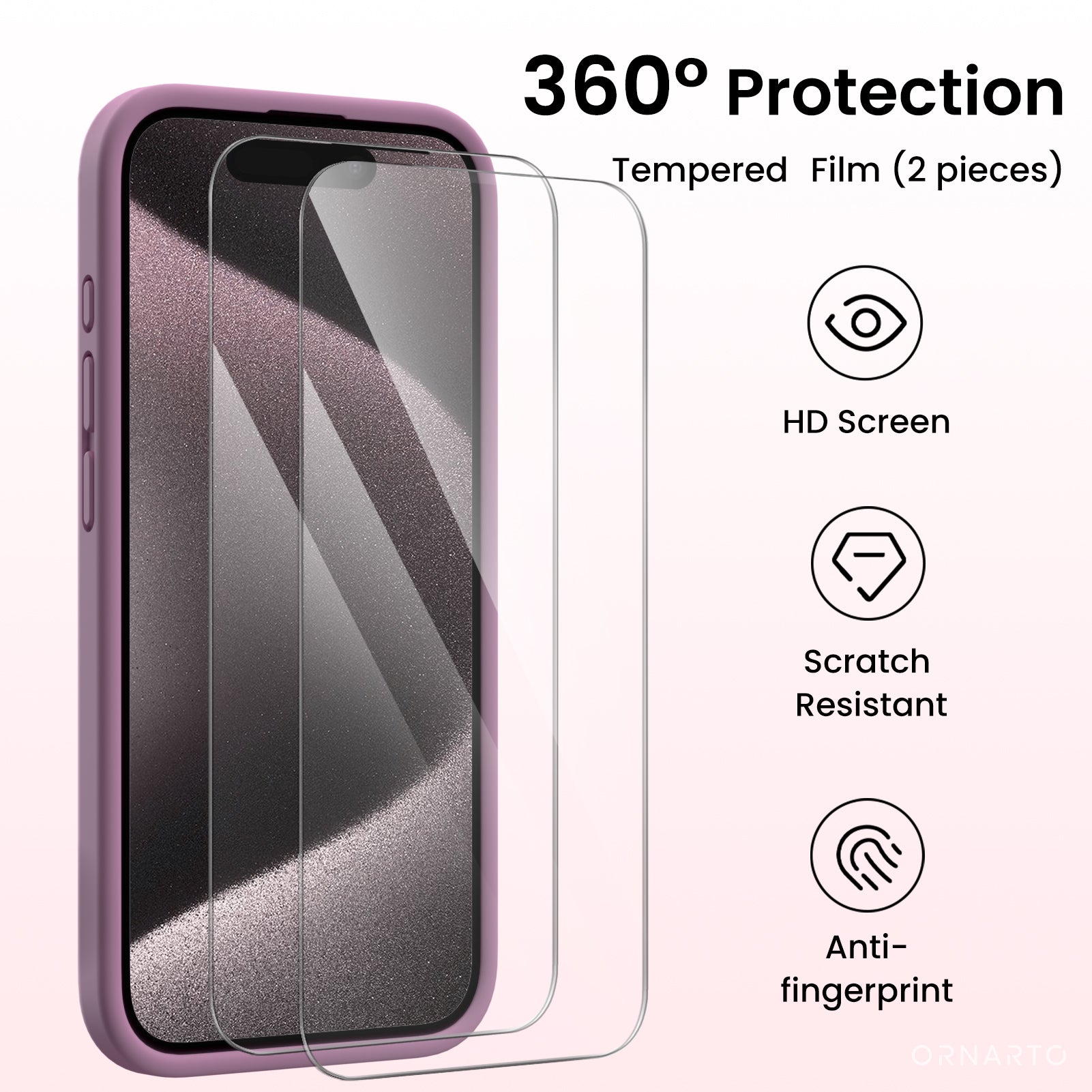 ORNARTO Liquid Silicone iPhone 15 Pro Case with Camera Protection and 2 Screen Protectors