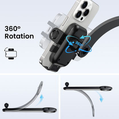 Bendablde car mount with 360° rotation and one-step operation, fits all sizes smartphone