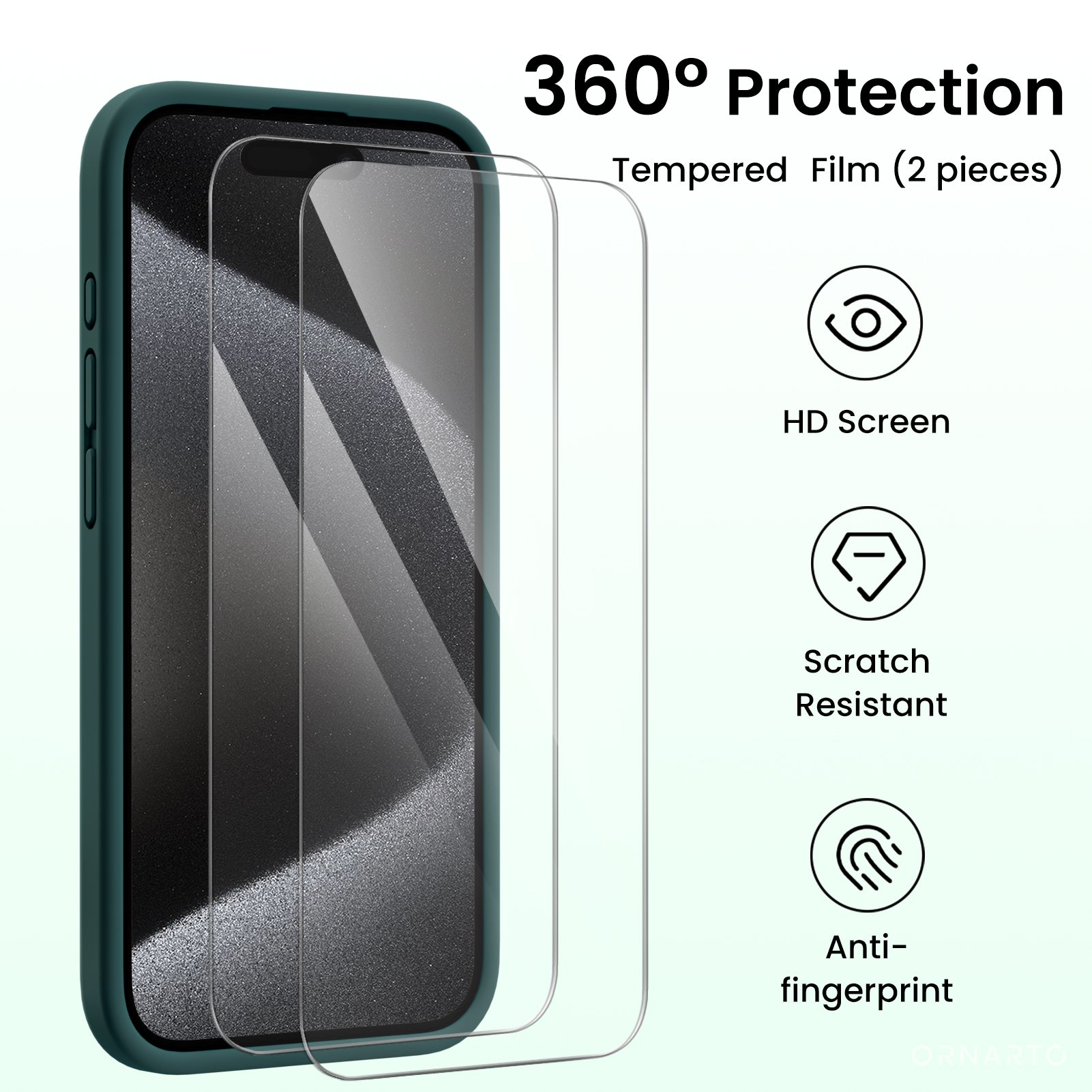 ORNARTO Liquid Silicone iPhone 15 Pro Max Case with Camera Protection and 2 Screen Protectors