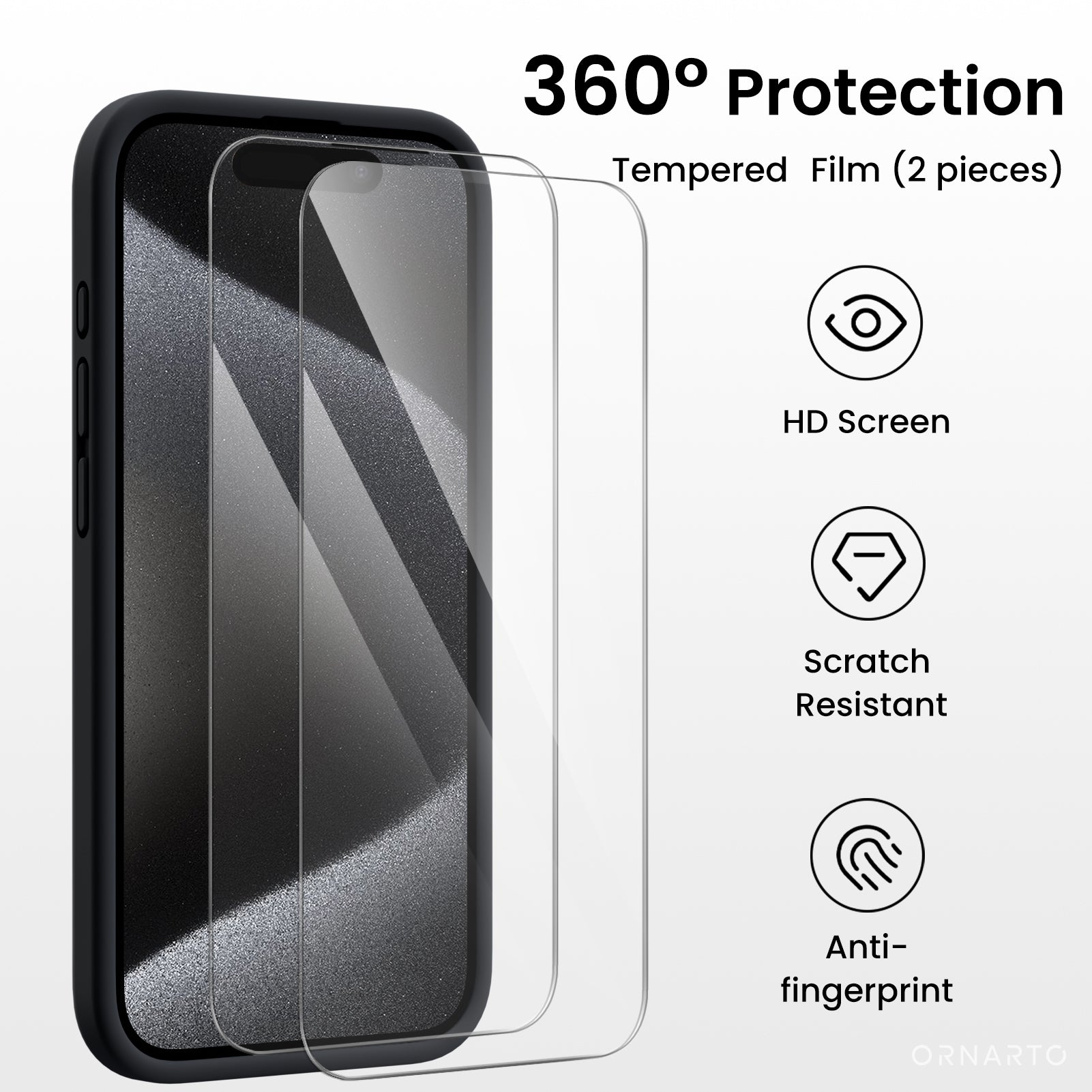 ORNARTO Liquid Silicone iPhone 15 Pro Case with Camera Protection and 2 Screen Protectors