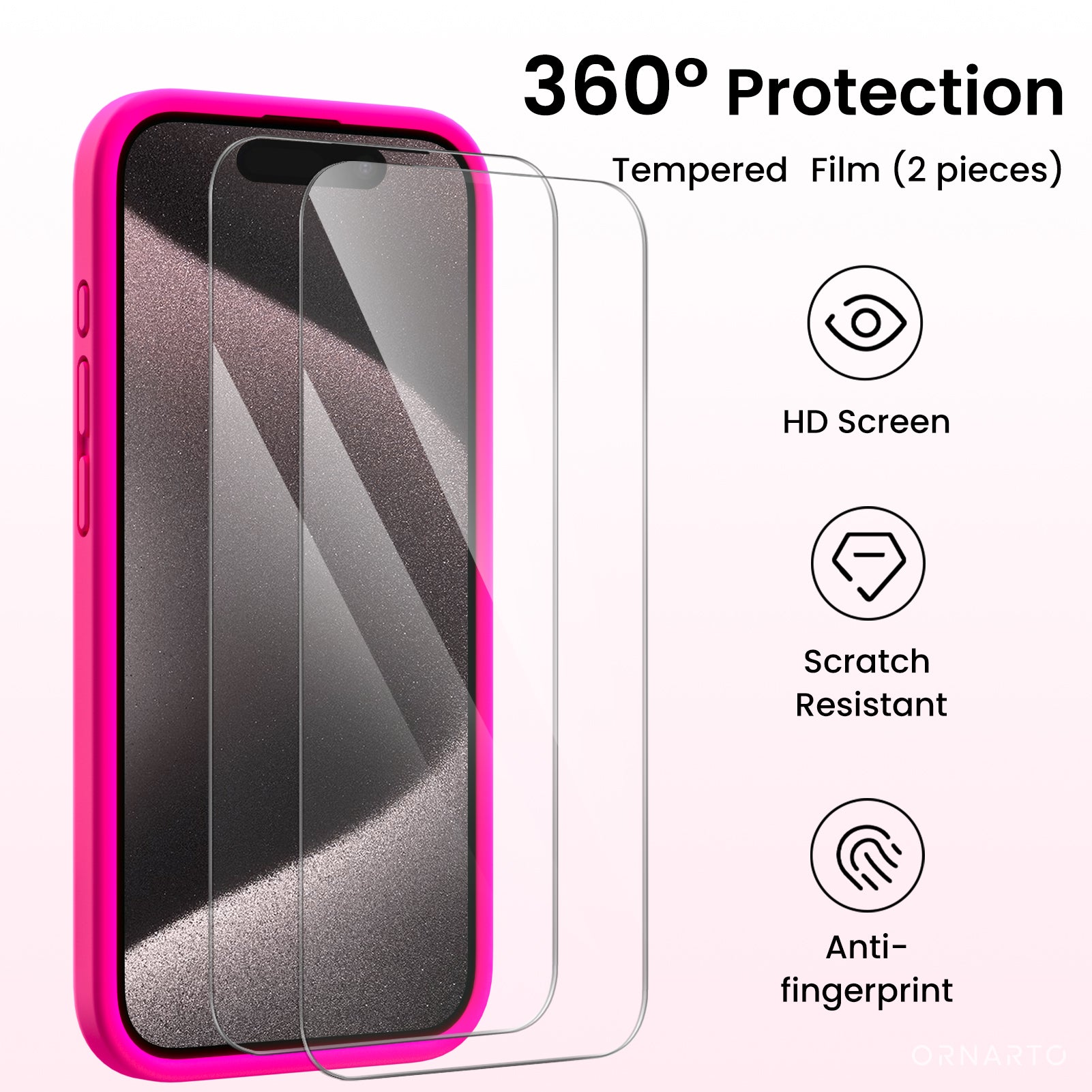 ORNARTO Liquid Silicone iPhone 15 Pro Max Case with Camera Protection and 2 Screen Protectors