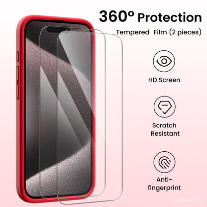 ORNARTO Liquid Silicone iPhone 15 Pro Max Case with Camera Protection and 2 Screen Protectors