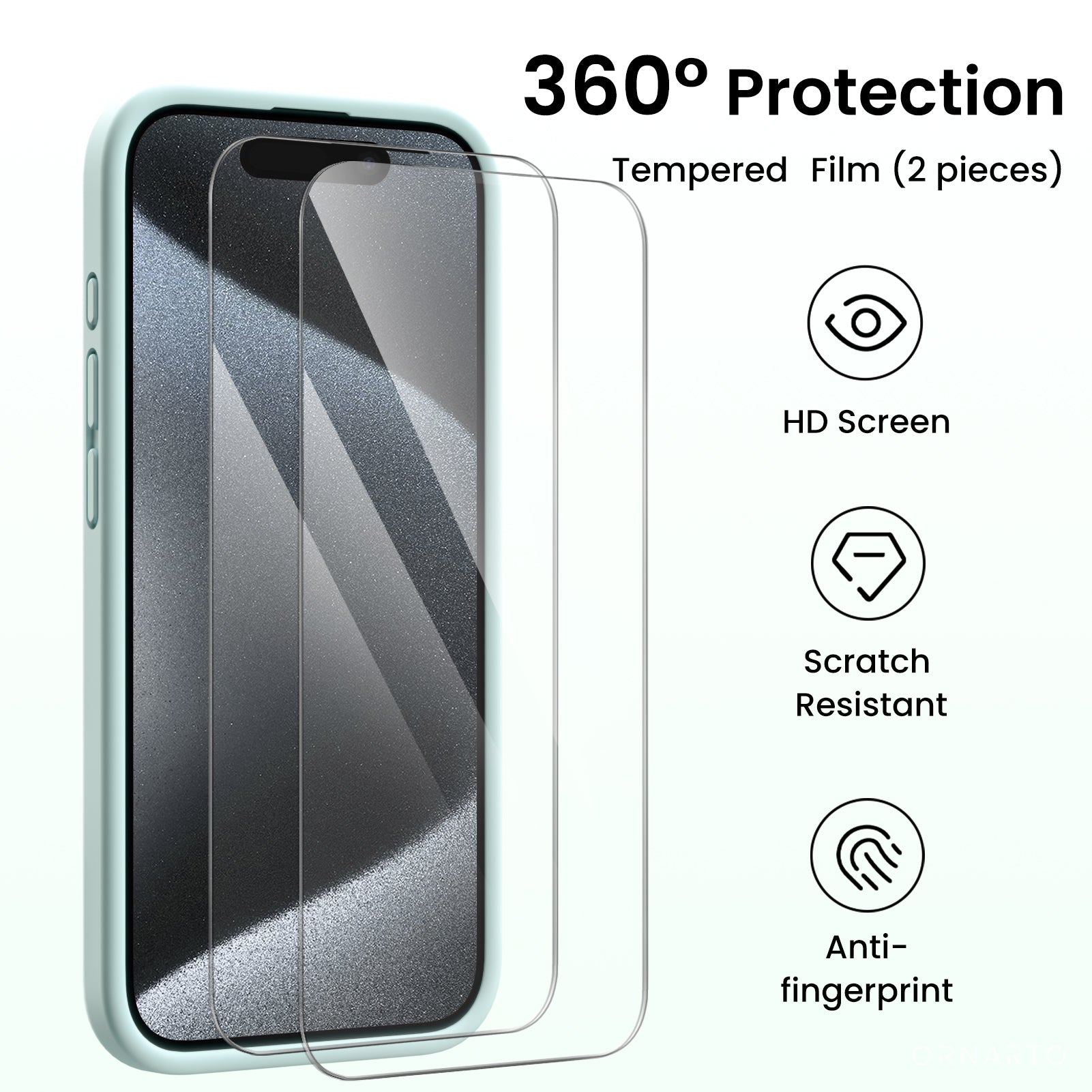 ORNARTO Liquid Silicone iPhone 15 Pro Case with Camera Protection and 2 Screen Protectors