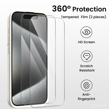 ORNARTO Liquid Silicone iPhone 15 Pro Max Case with Camera Protection and 2 Screen Protectors