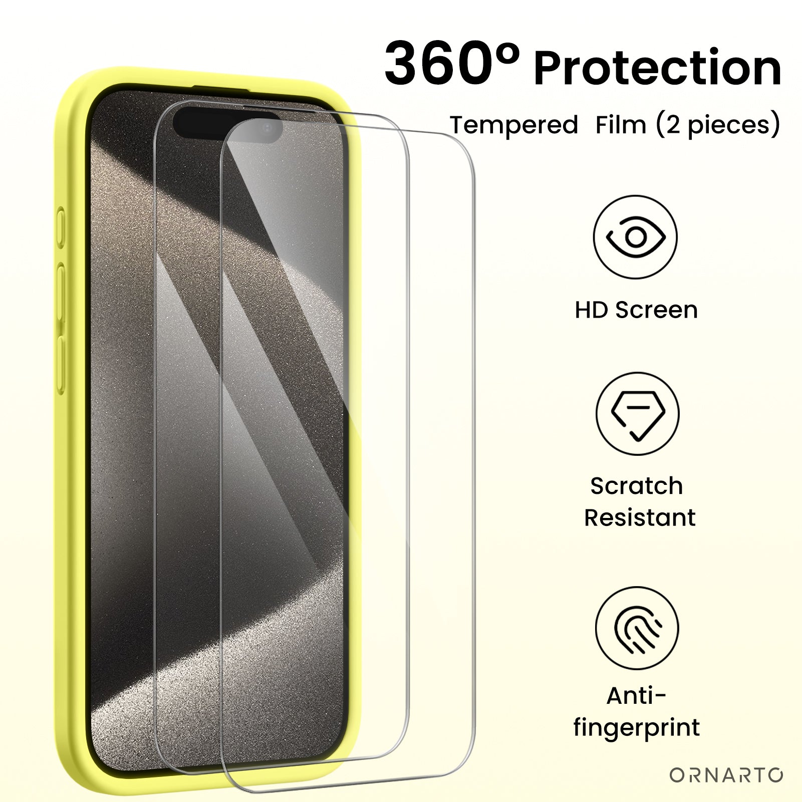 ORNARTO Liquid Silicone iPhone 15 Pro Max Case with Camera Protection and 2 Screen Protectors