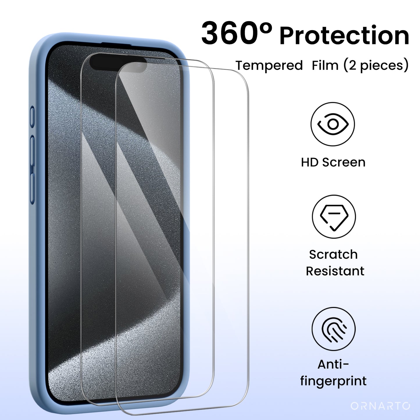 ORNARTO Liquid Silicone iPhone 15 Pro Max Case with Camera Protection and 2 Screen Protectors